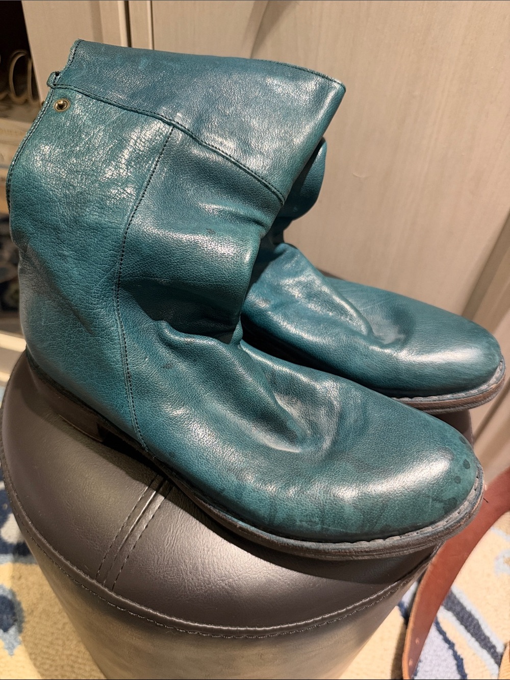 Fiorentini + Baker Teal Leather Slouch Ankle Boots EU 38 Made in Italy